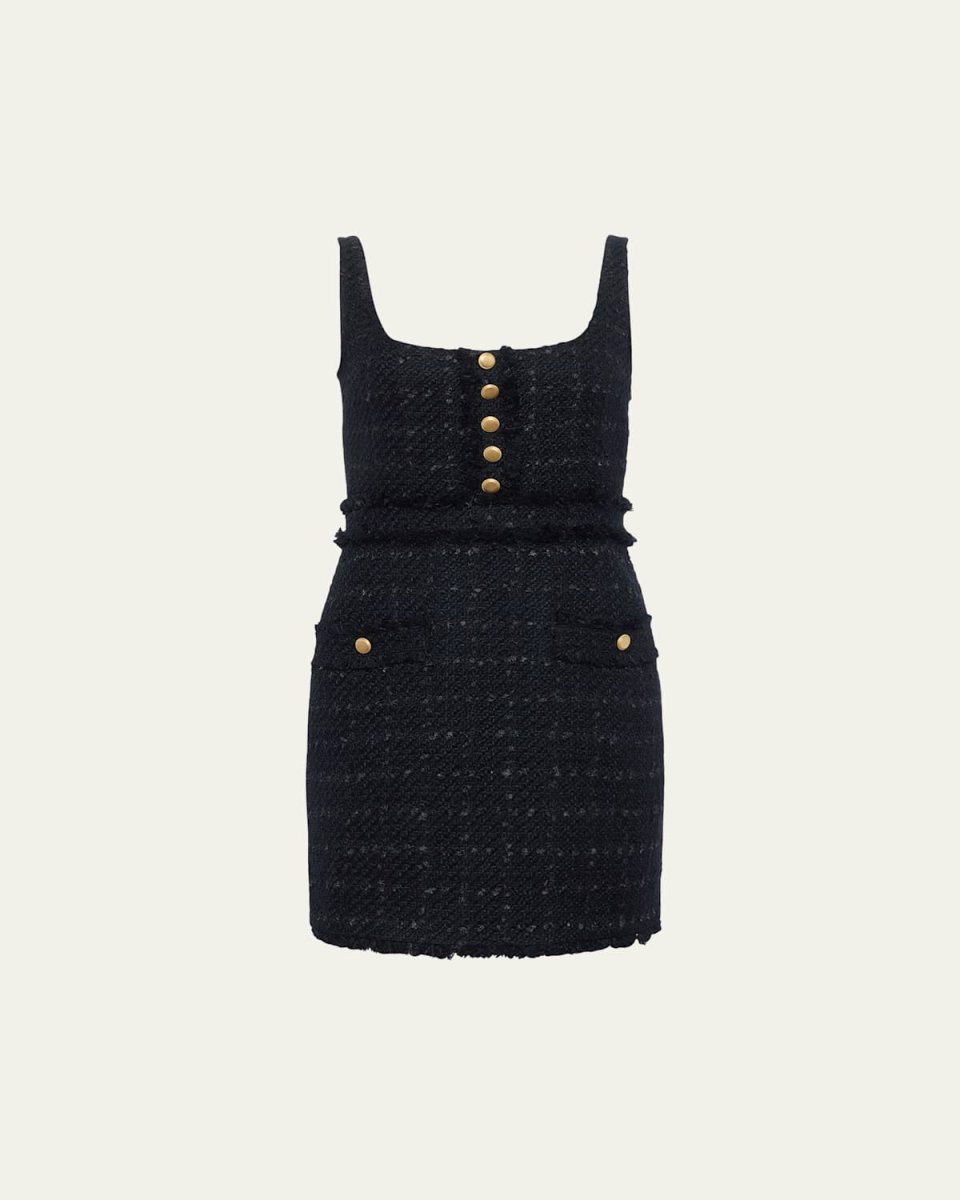 Valli Square-Neck Tweed Mini Dress